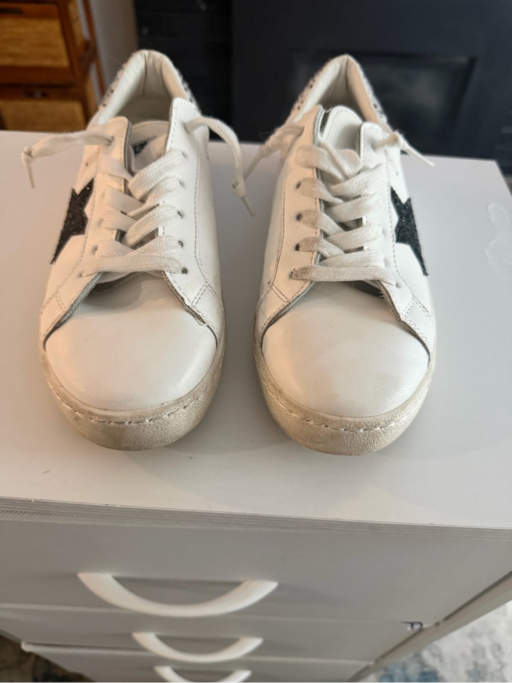 Vintage White Sneakers with Black Star Accent